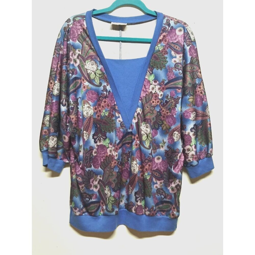 Womens Paisley top Plus Size 2X/3X blue purple green pink Roaman's pullover knit